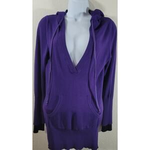 Rue 21 Purple Deep V Neck Drawstring Hoodie Sweater Medium Kangaroo Pouch Soft
